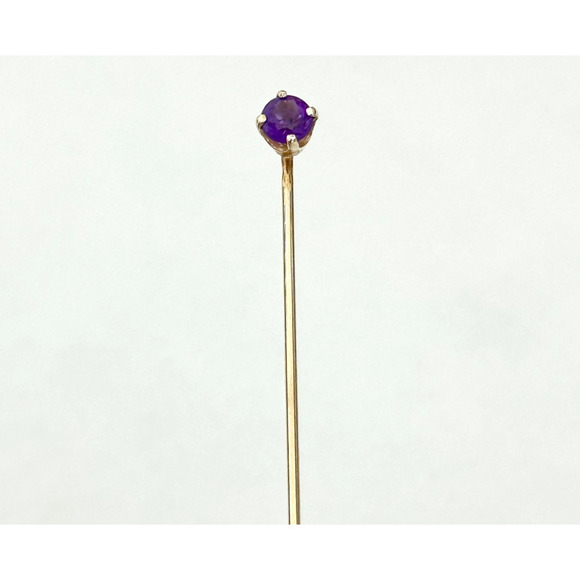 14K Yellow Gold Genuine Amethyst Gemstone Ladies Slim Stick Pin 2